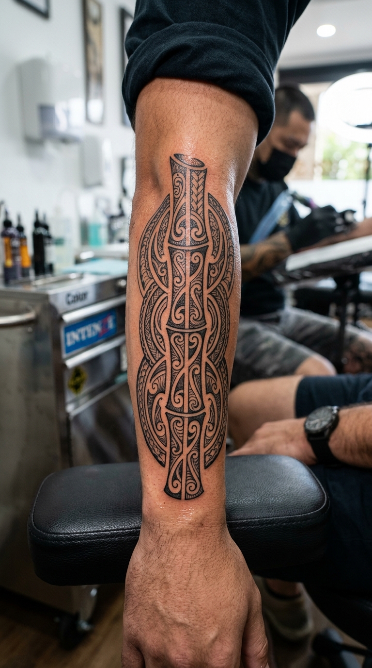 Bambus als Maori Tattoo Idee für den Unterarm
