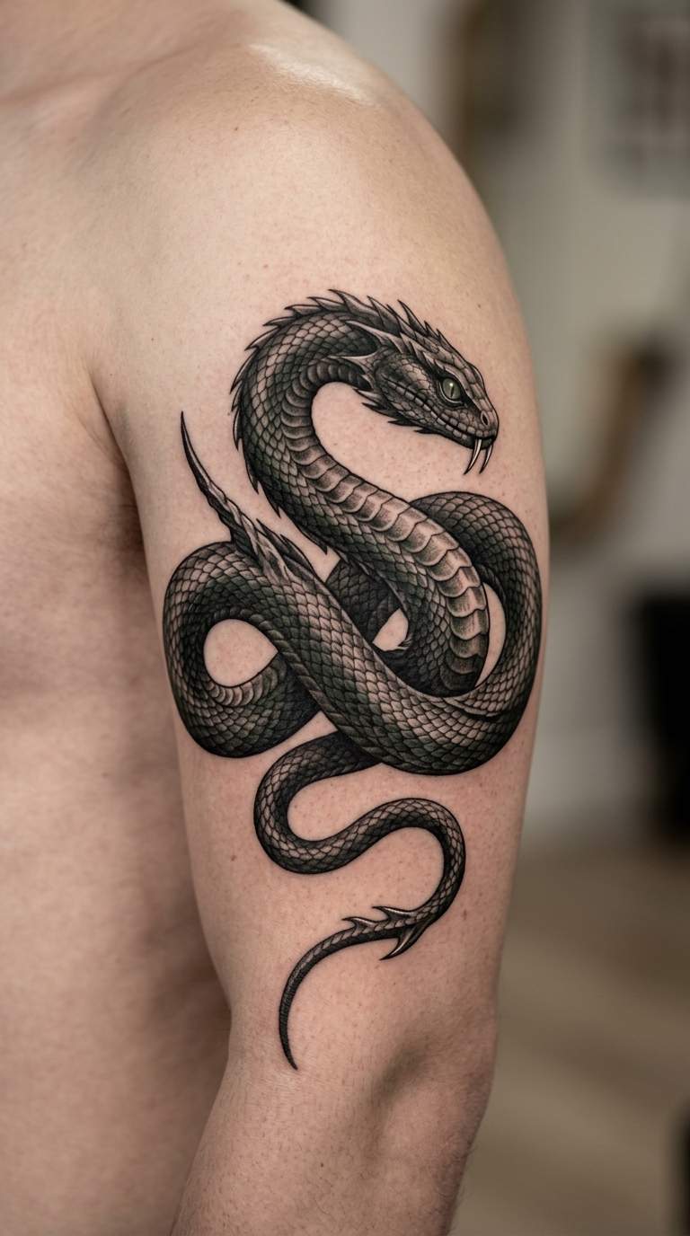 Basilisk als Realistic Tattoo für den Oberarm