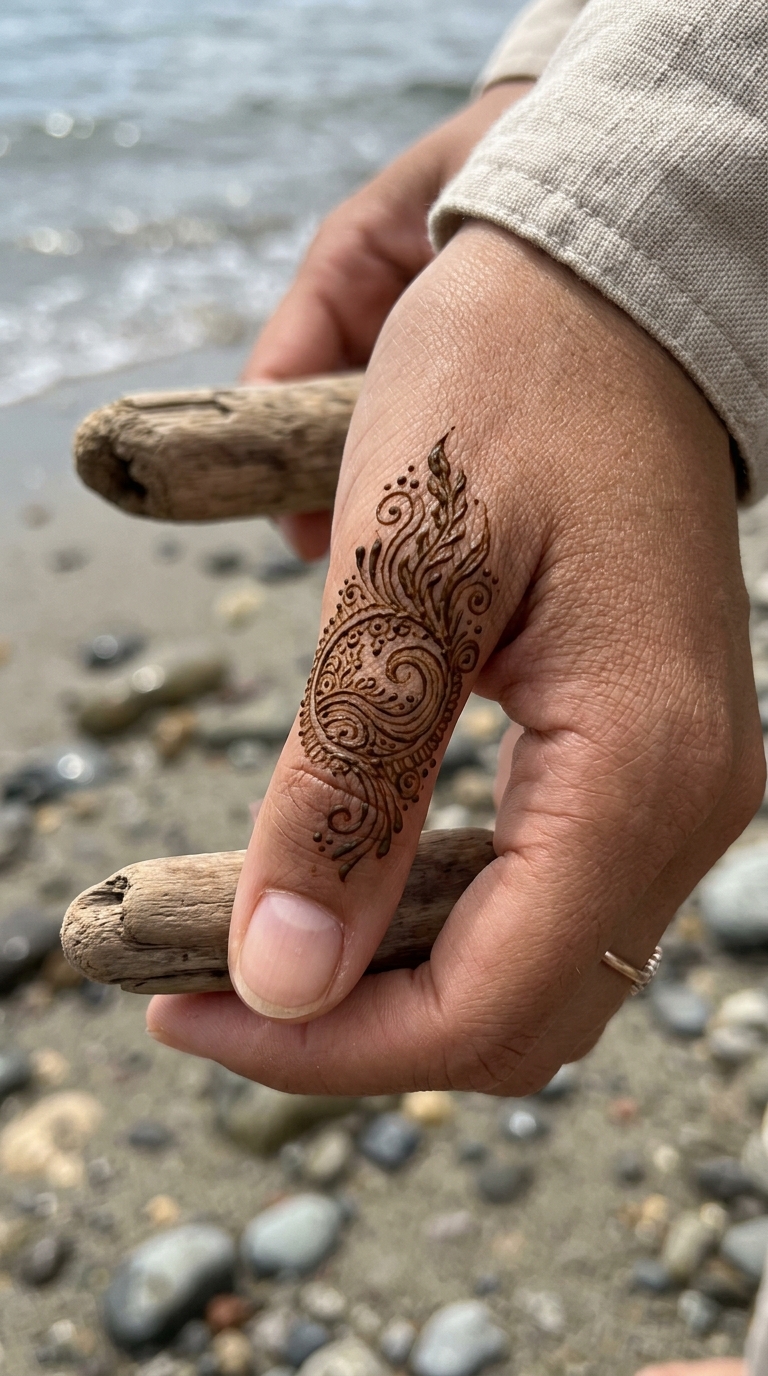 Gezeitentümpel als Henna Tattoo Idee für den Finger
