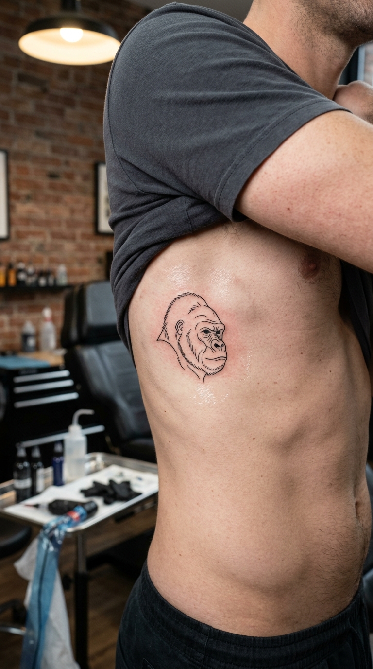 Gorilla als kleine Tattoo Vorlage für die Rippen