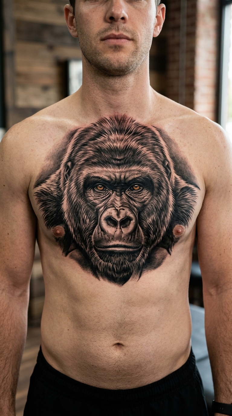 Gorilla als kraftvolles Tier Tattoo für die Brust & Oberkörper