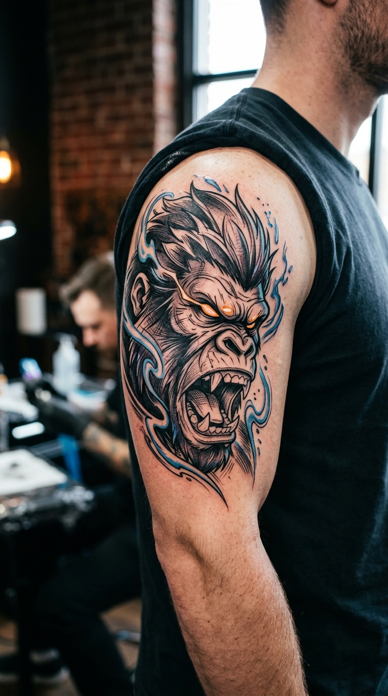 Gorilla im Anime Look Tattoo Idee für den Arm