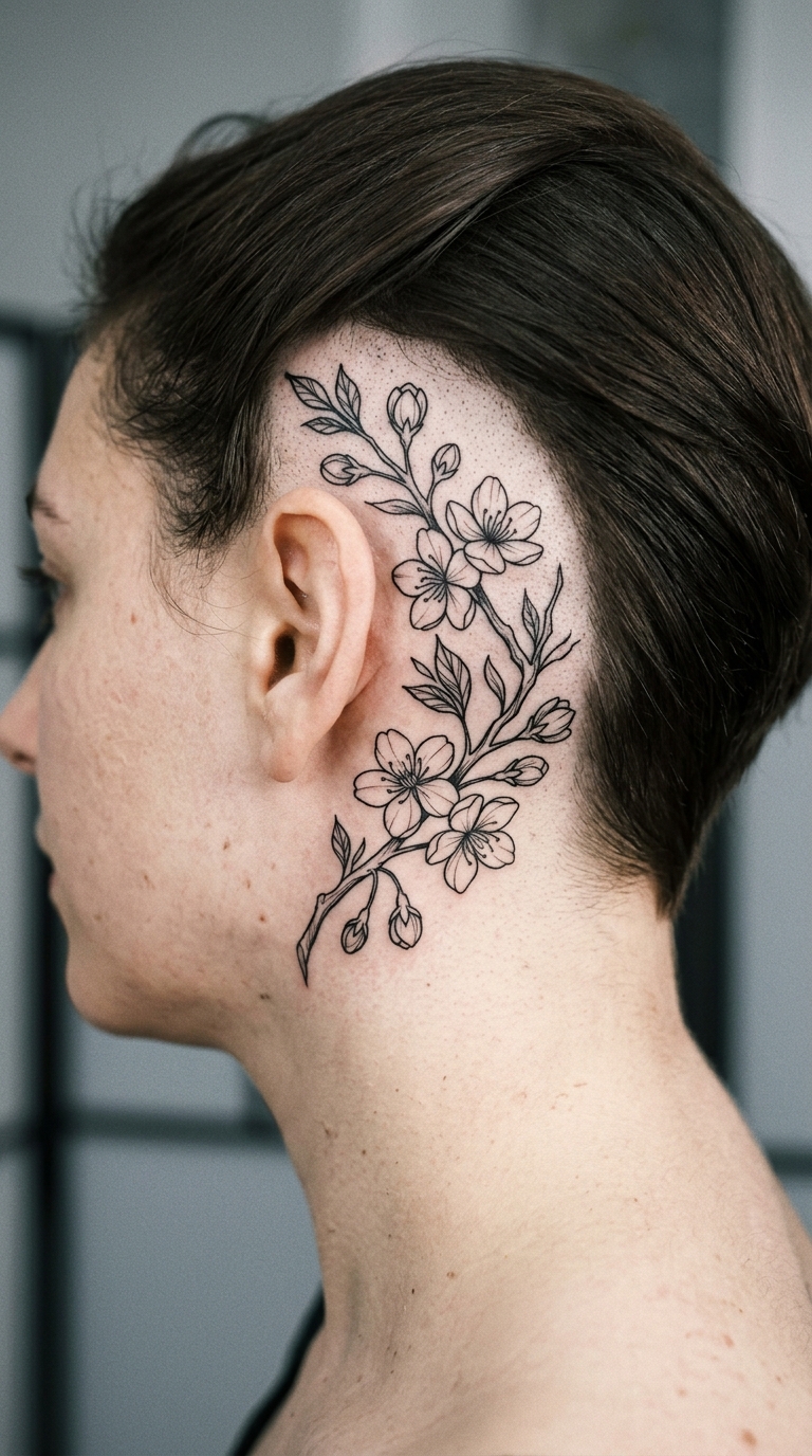 Kirschblütenzweig als Symbol Tattoo für den Kopf