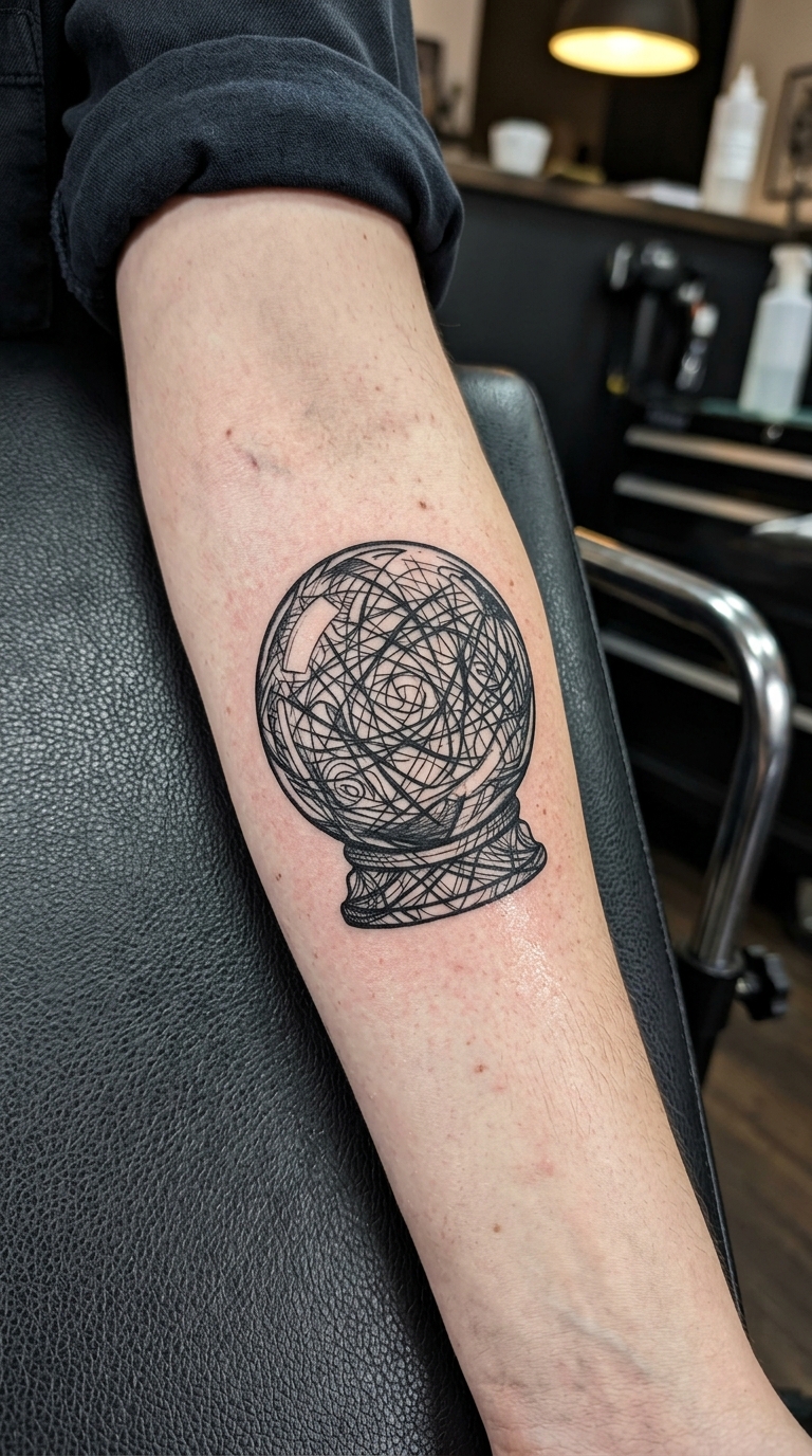 Kristallkugel Tattoo Idee für den Unterarm