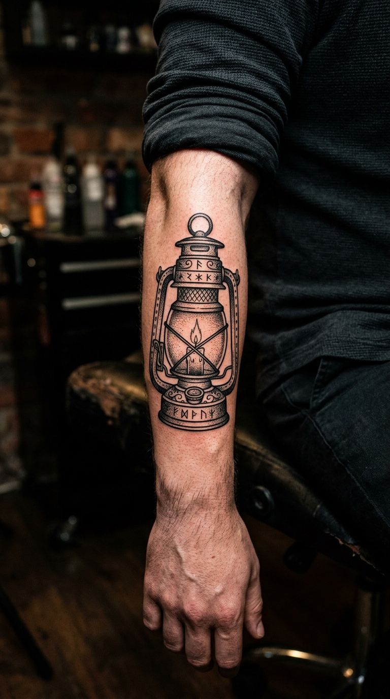 Laterne im Dunkeln als Tattoo Vorlage für den Unterarm