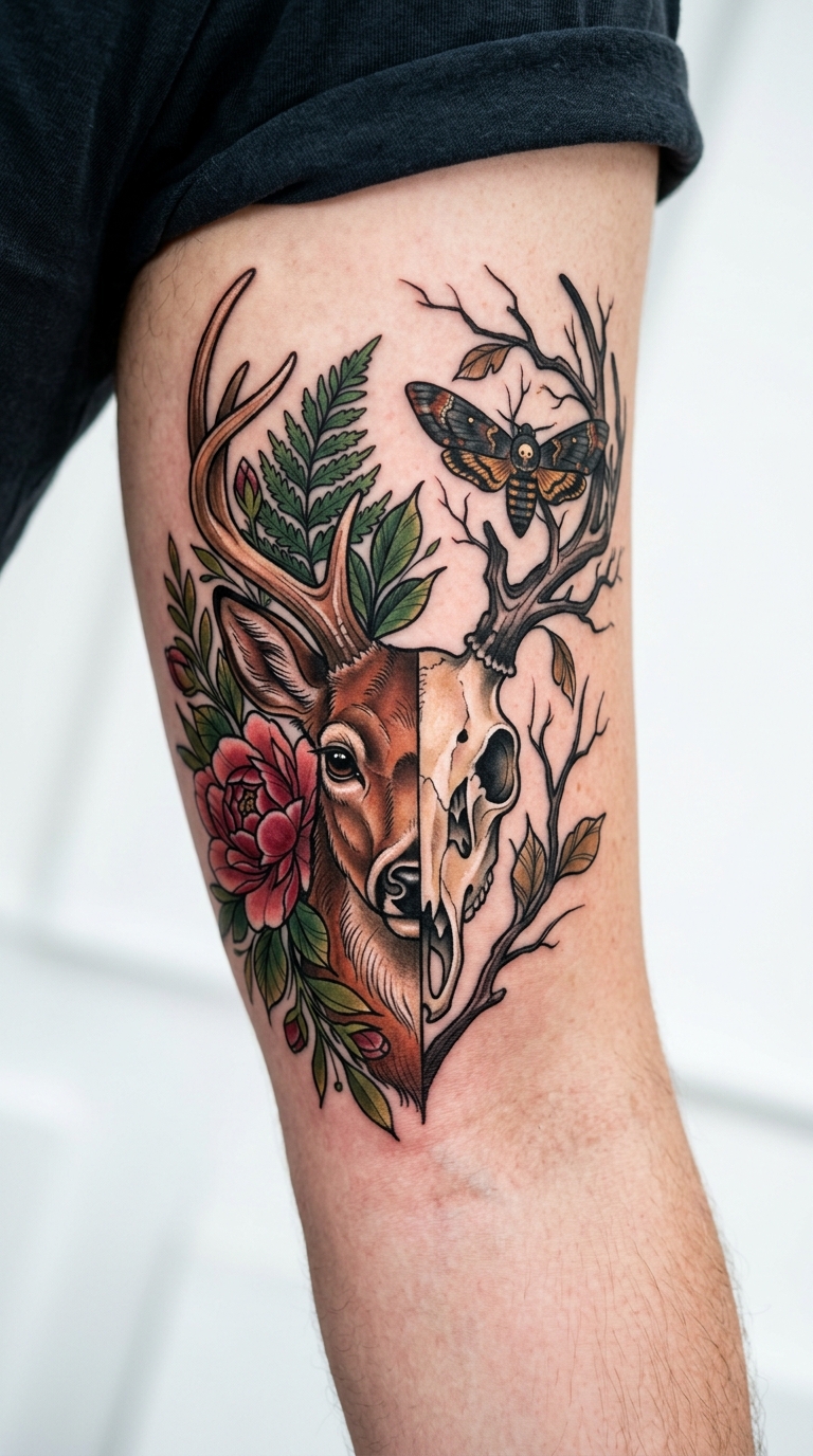 Leben und Tod als Neo Traditional Tattoo für den Arm