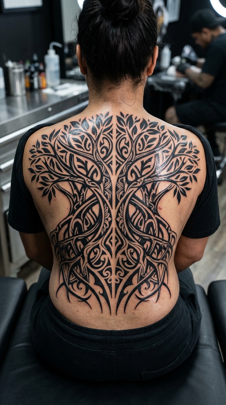 Mangrovenwald als Tribal Tattoo Idee für den Rücken