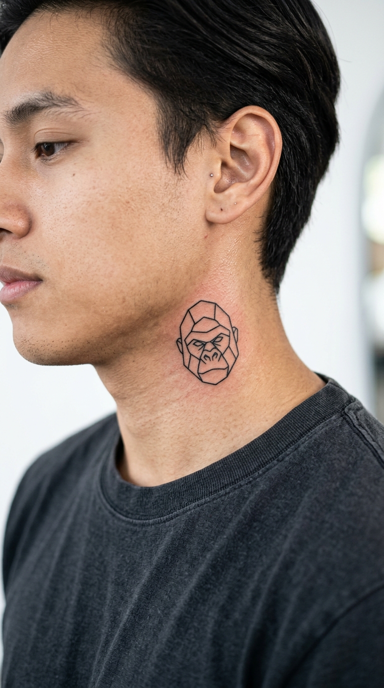 Minimalistisches Gorilla Tattoo für den Hals