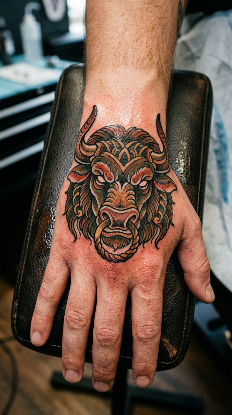 Minotaurus im Neo Traditional Stil für die Hand