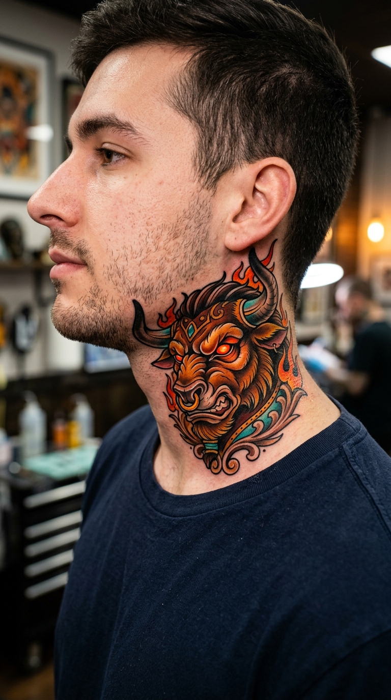Minotaurus Tattoo Vorlage für den Hals