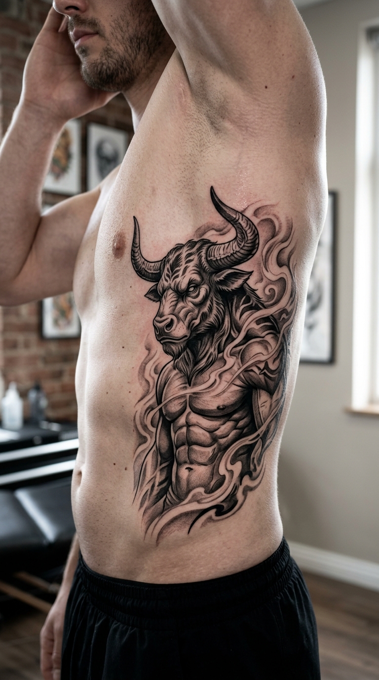 Minotaurus Tattoo Vorlage für die Rippen