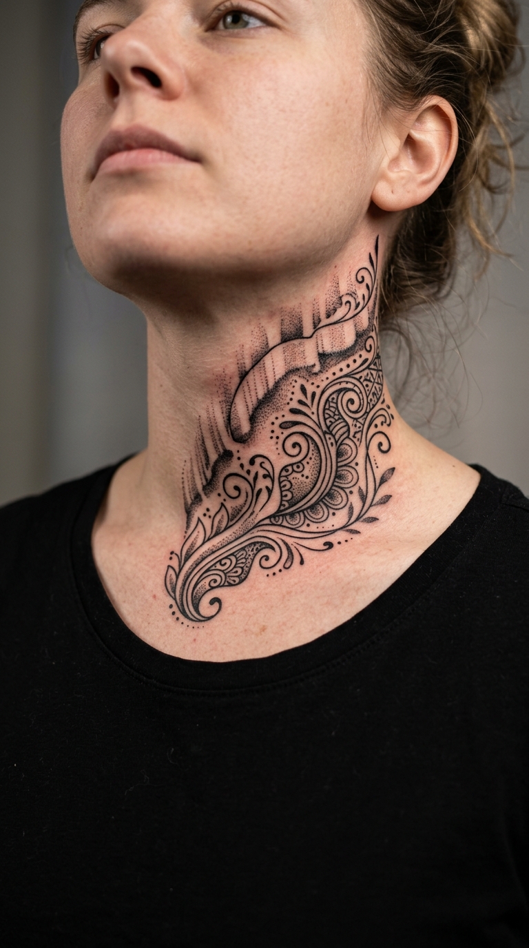 Nordlicht als Henna Tattoo Idee für den Hals