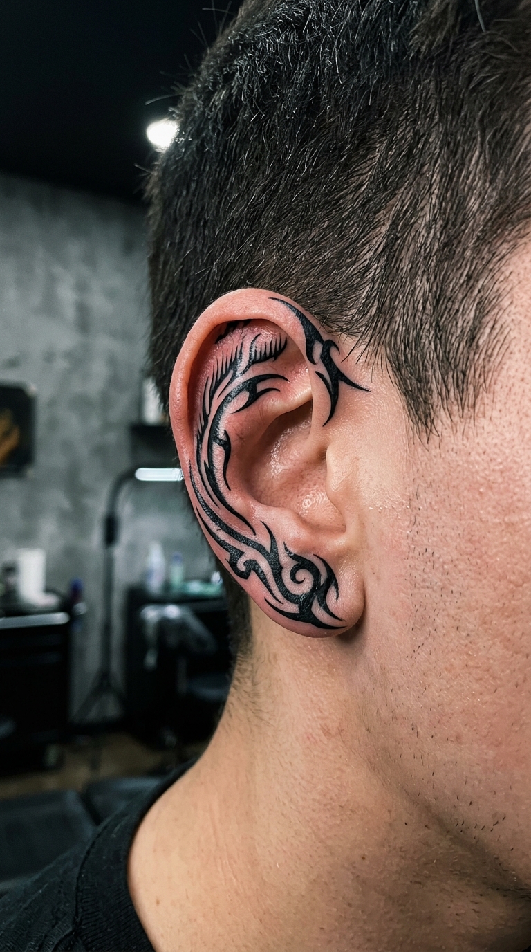Nordlicht als Tribal Tattoo für das Ohr