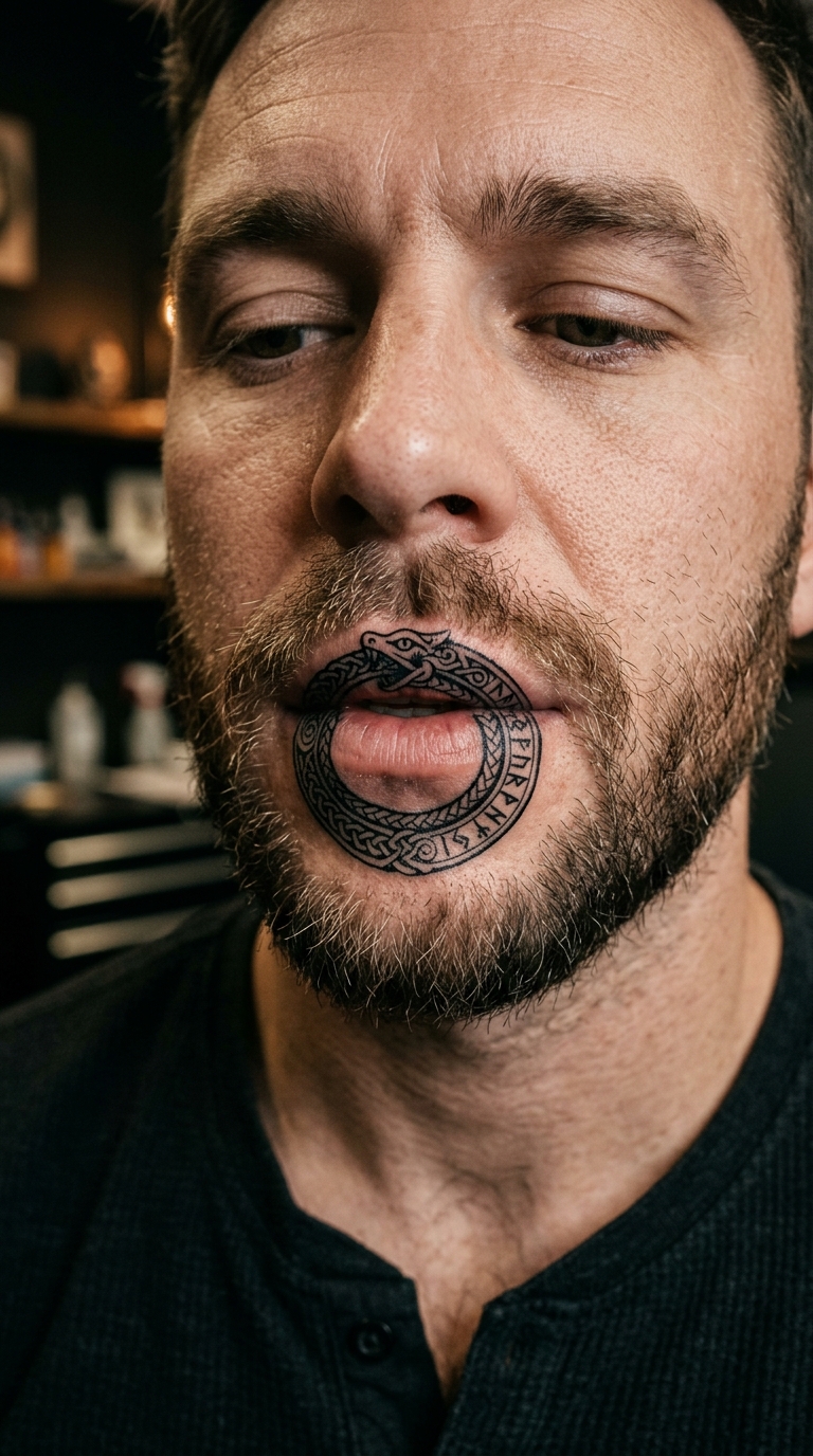 Ouroboros als Wikinger und Celtic Tattoo für die Unterlippe