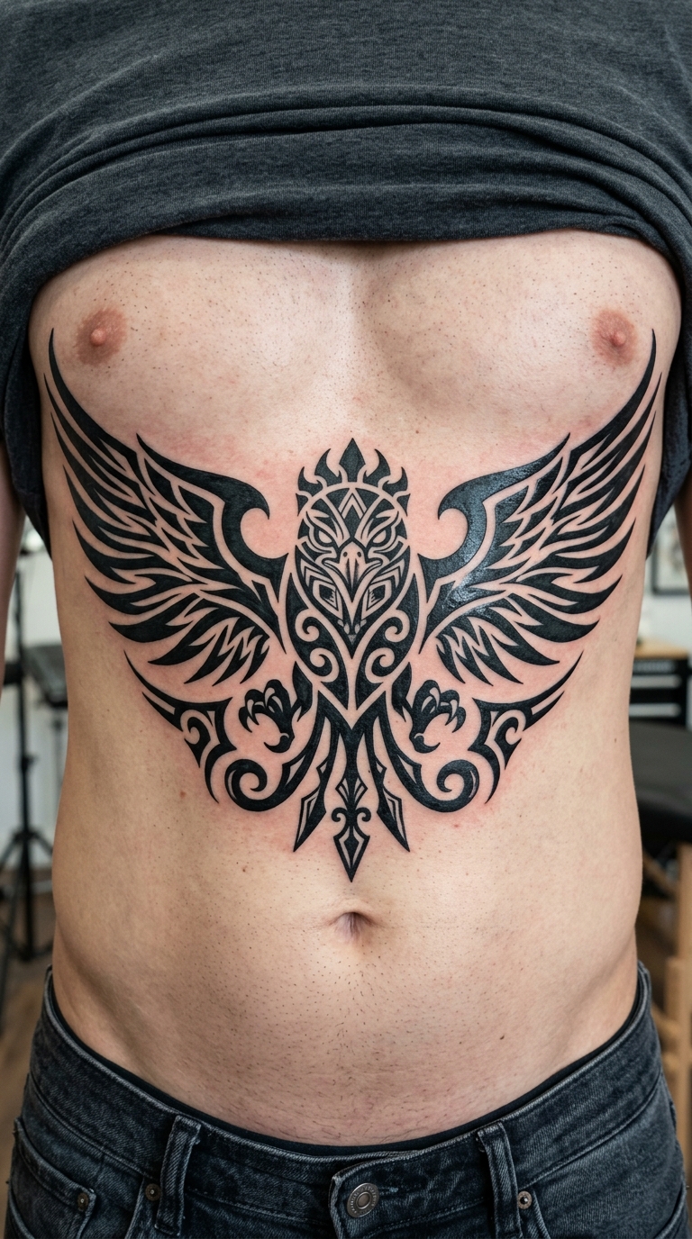 Roc Vogel als Tribal Tattoo für den Bauch