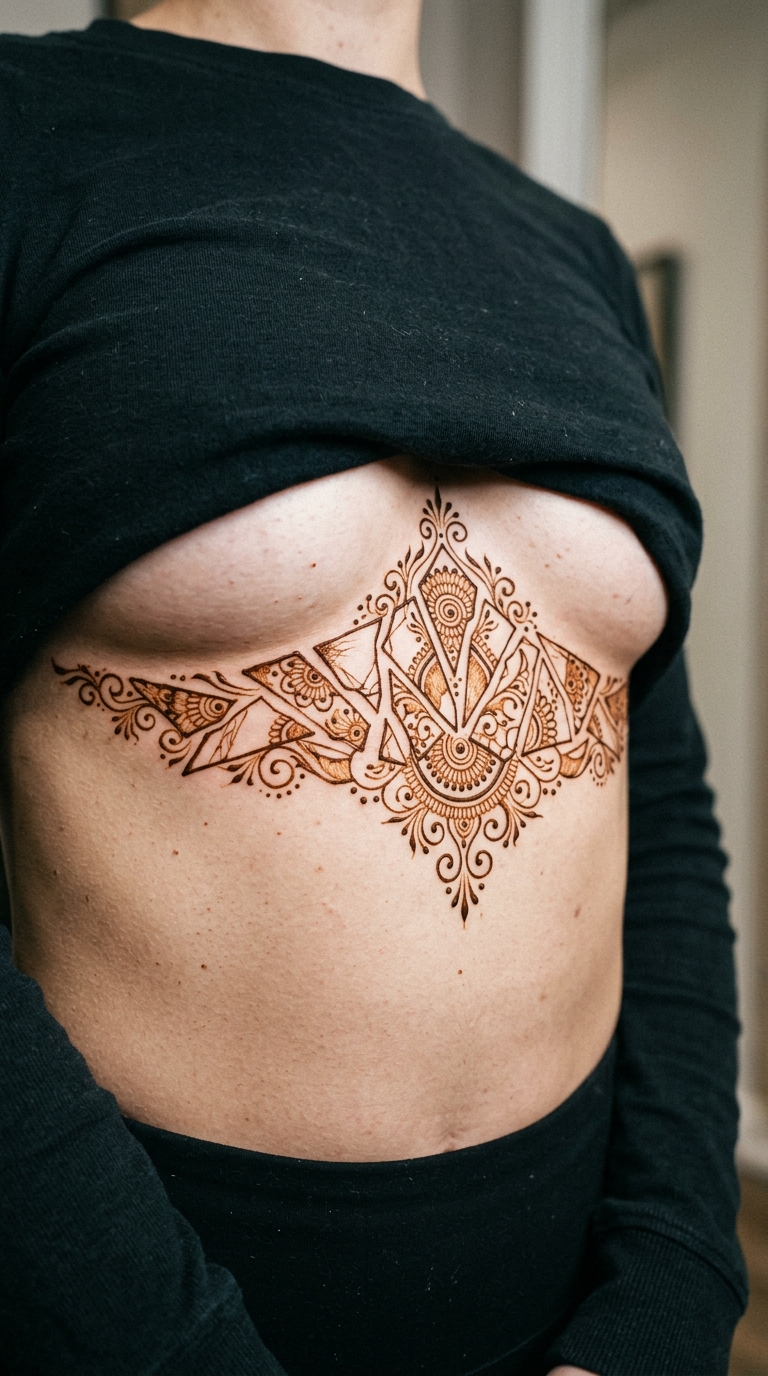 Spiegelscherben als Henna Tattoo Idee für den Underboob