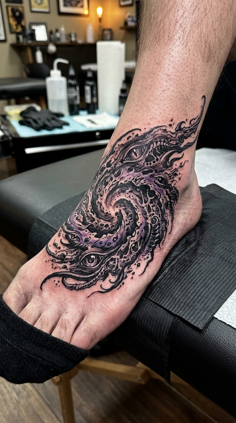 Spiralgalaxie als Horror Tattoo Idee für den Fuß