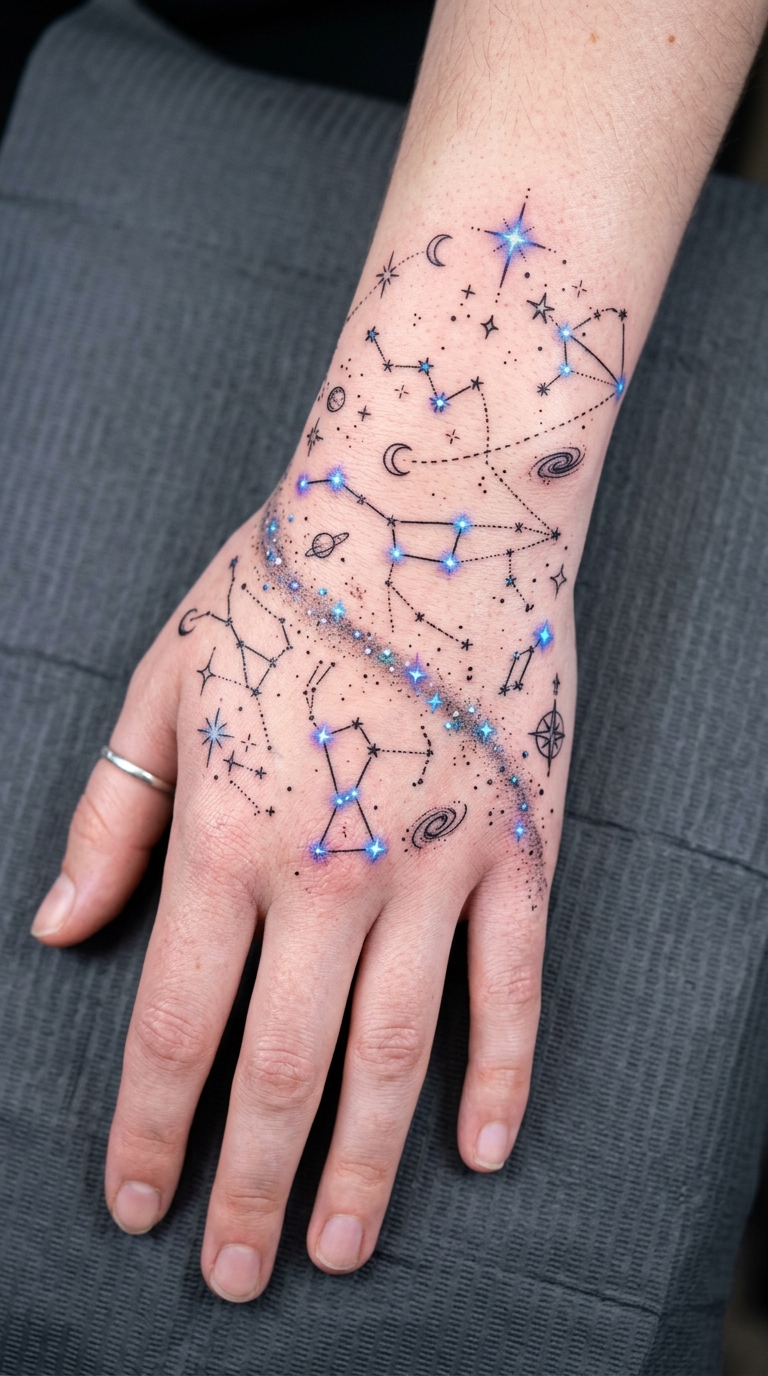 Sternbild Karte als Anime Tattoo Idee für die Hand