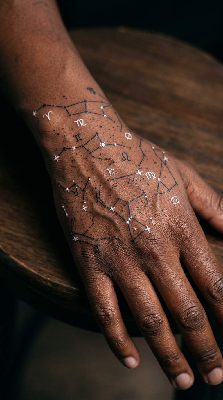 Sternenkarte als Realistic Tattoo für die Hand