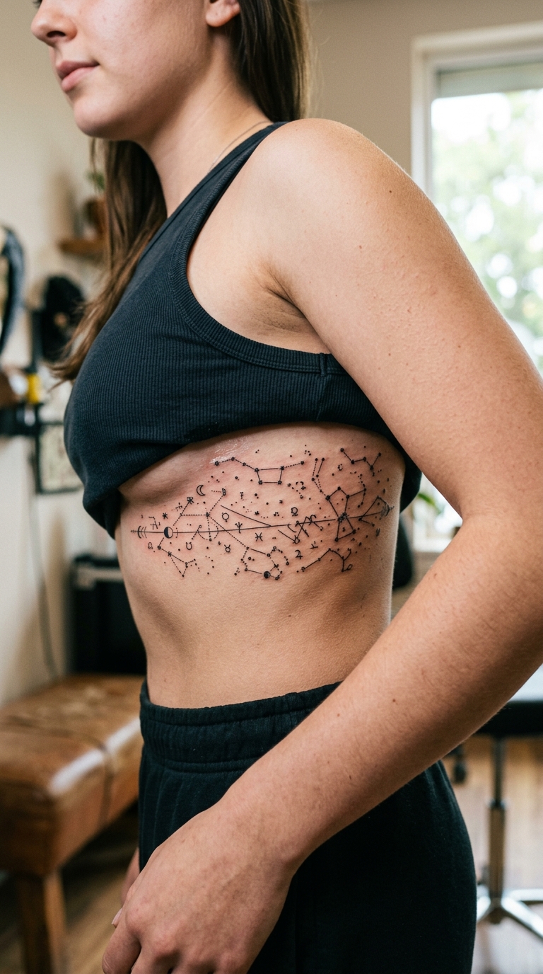 Sternenkarte Tattoo Idee für die Rippen