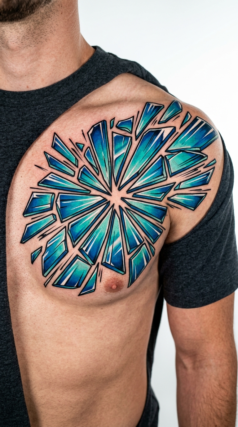 Tattoo Vorlage Spiegelscherben im Comic Stil für Brust & Oberkörper
