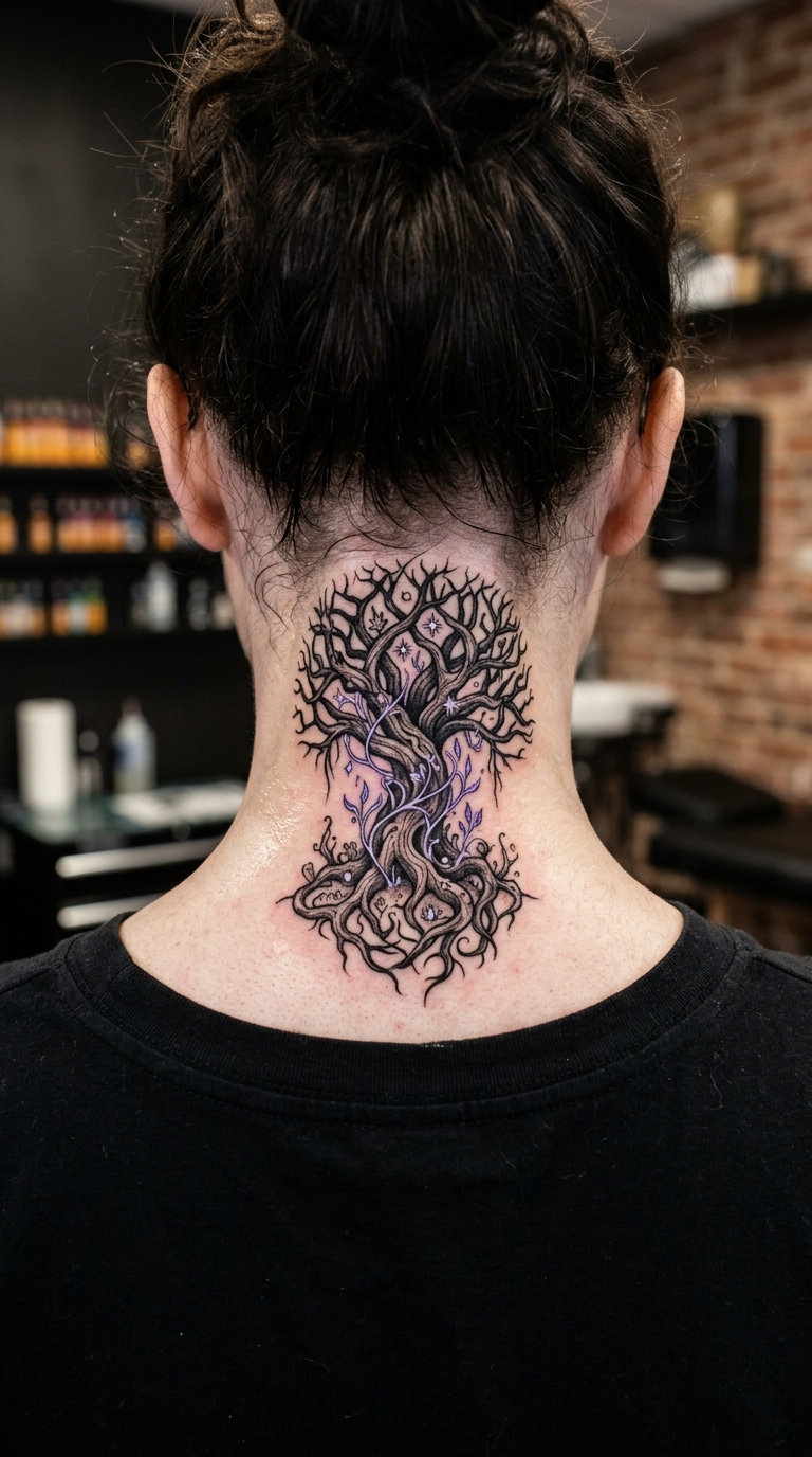Tattoo Vorlage verwunschener Mangrovenwald für den Nacken