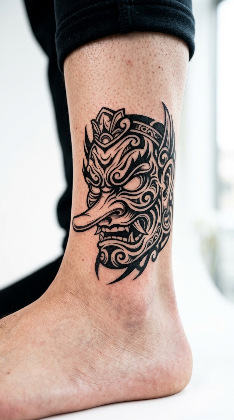Tengu Maske im Tribal Stil für den Knöchel