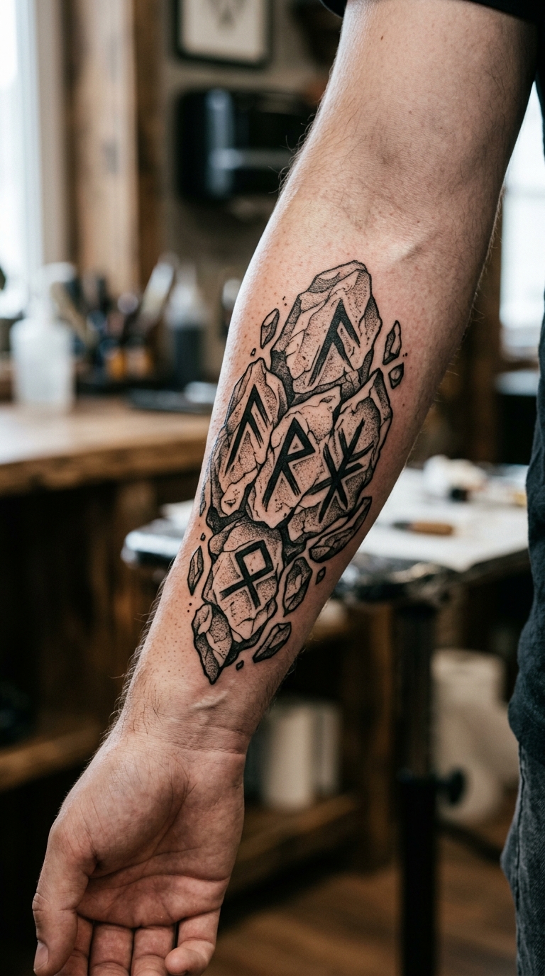 Verwitterter Fels als Zeichen und Symbol Tattoo für den Arm