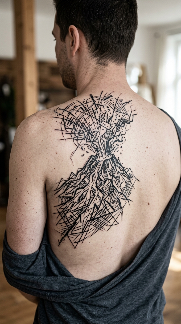 Vulkanausbruch Tattoo Idee für den Rücken