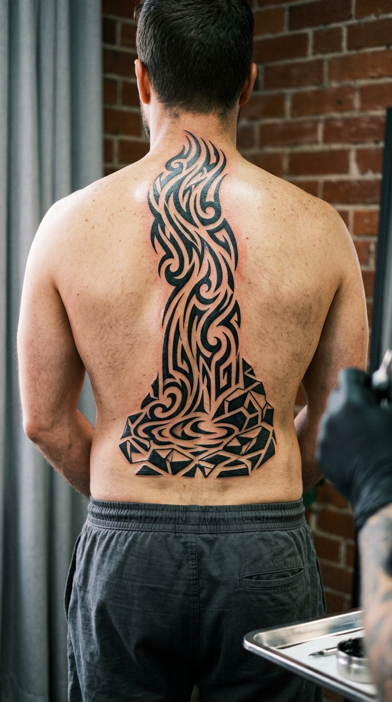 Wasserfall im Tribal Stil Tattoo für den Rücken