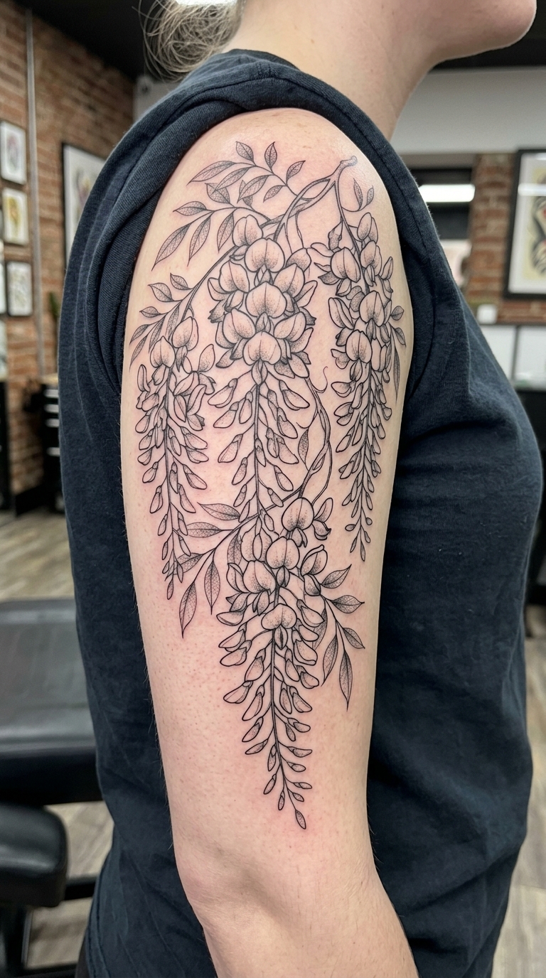 Wisteria Ranke Tattoo Idee für den Oberarm
