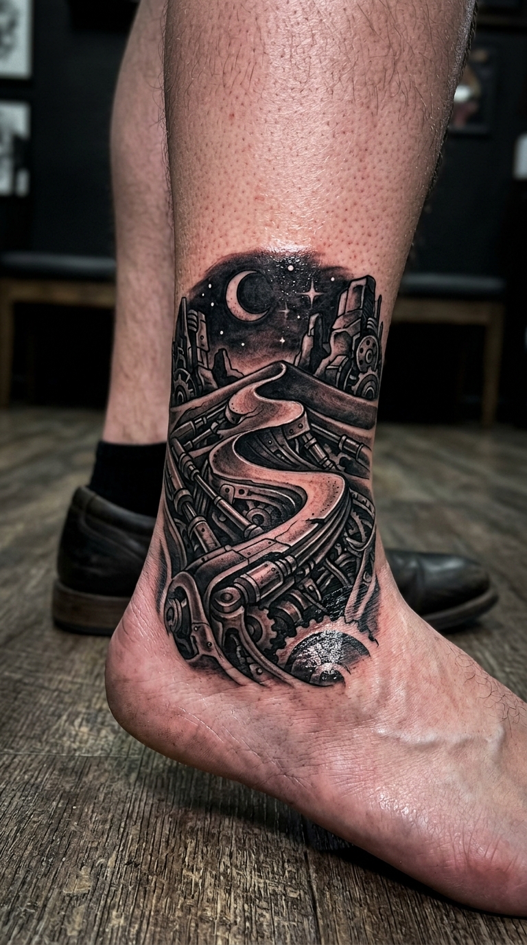 Wüstendünen als biomechanisches Tattoo für den Knöchel