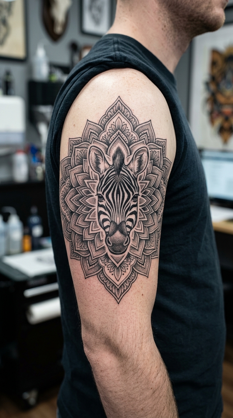 Zebra als Mandala Tattoo Idee für den Arm