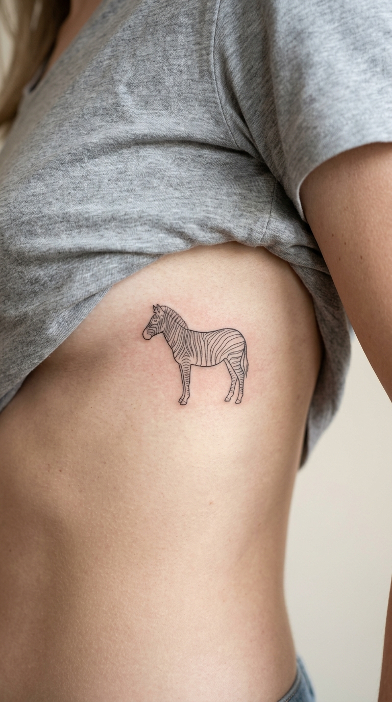Zebra als minimalistisches Tattoo für die Rippen