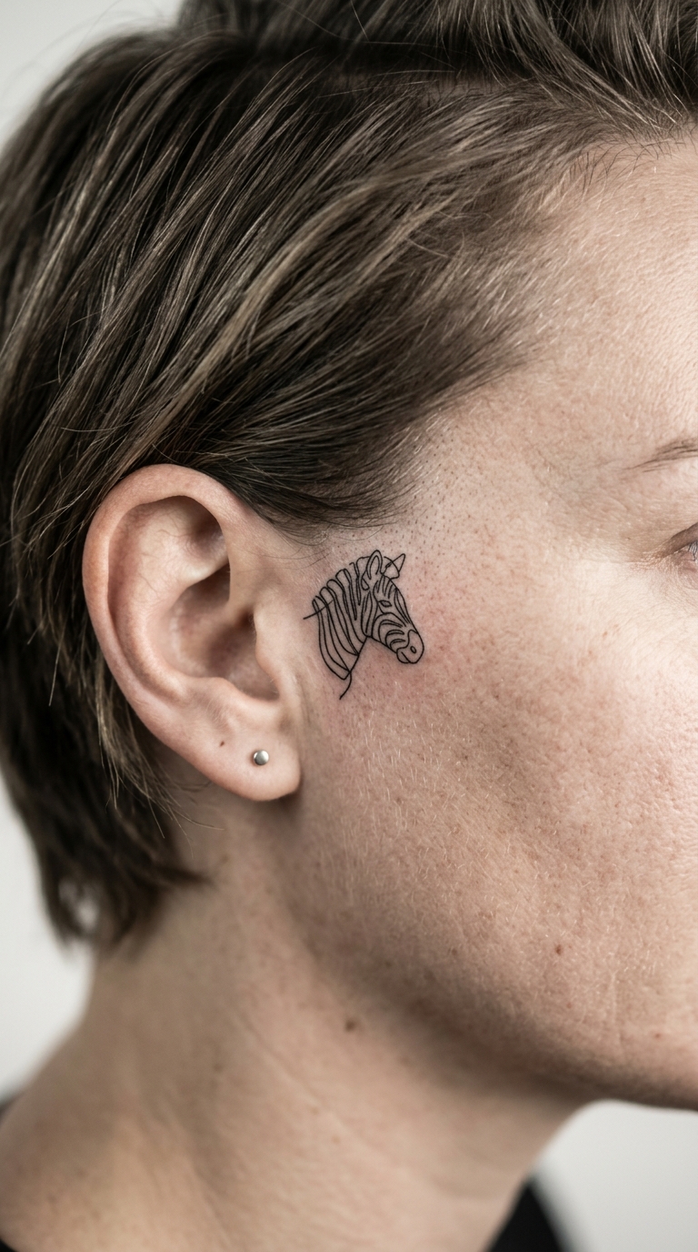 Zebra Kopf als minimalistisches Tattoo Design