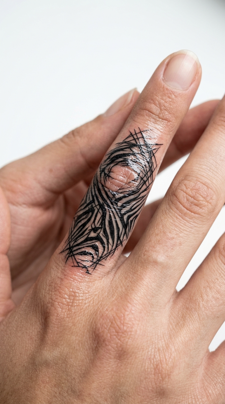 Zebra Tattoo Idee im kreuz und quer Stil für den Finger
