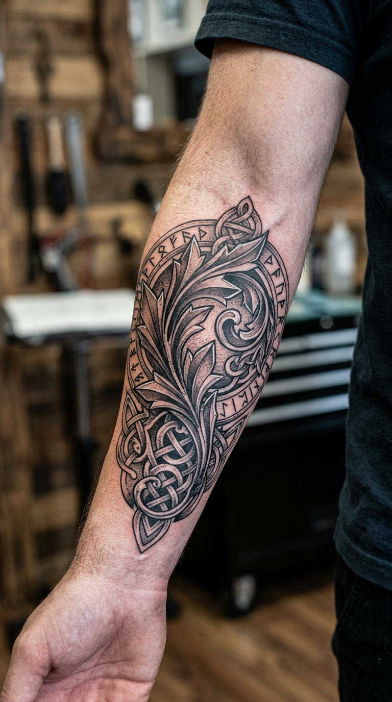 Akanthusblatt als Wikinger und Celtic Tattoo für den Unterarm