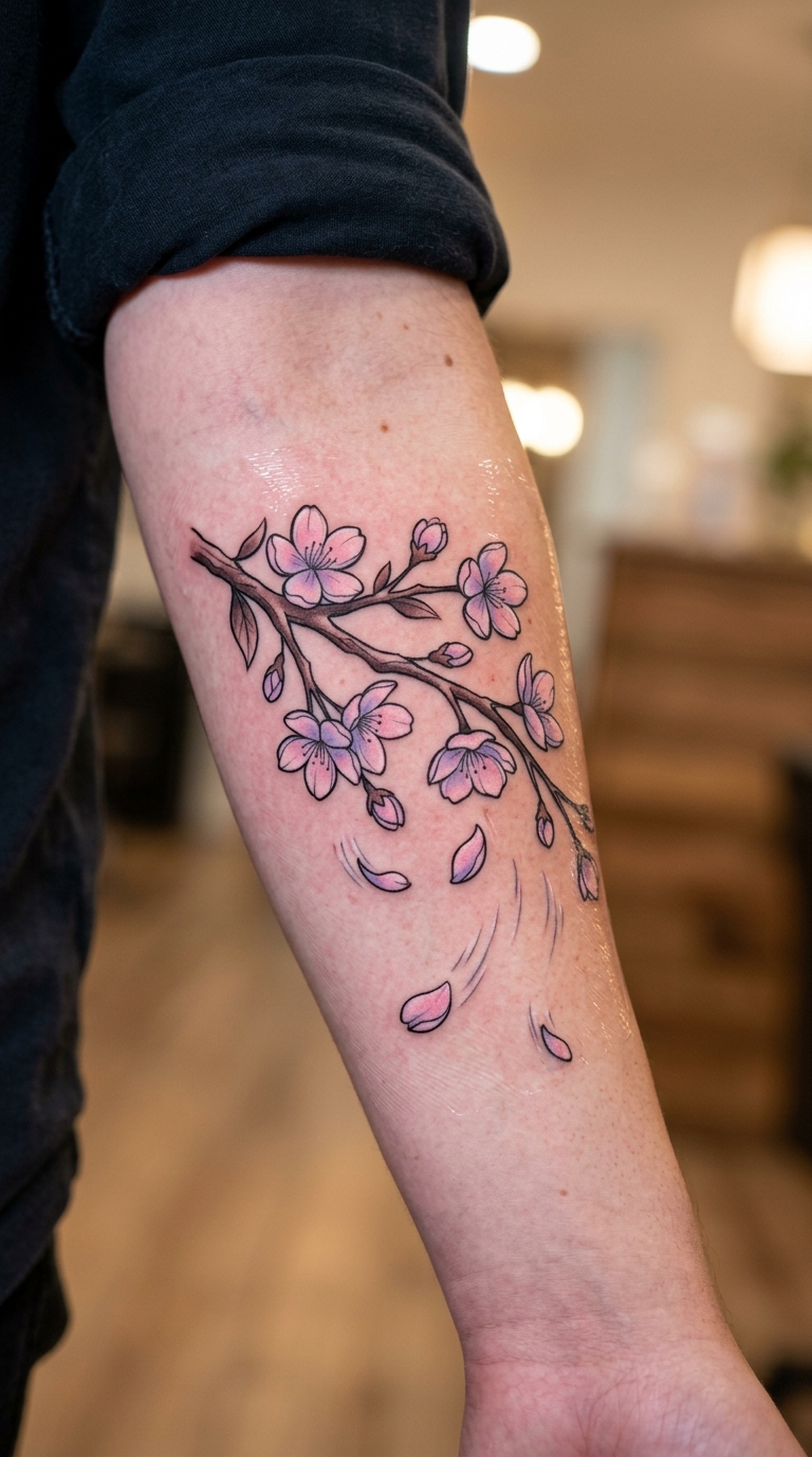Kirschblütenzweig als Anime Tattoo Idee für den Arm