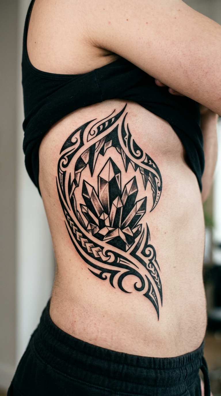 Kristallhöhle als Tribal Tattoo für die Rippen