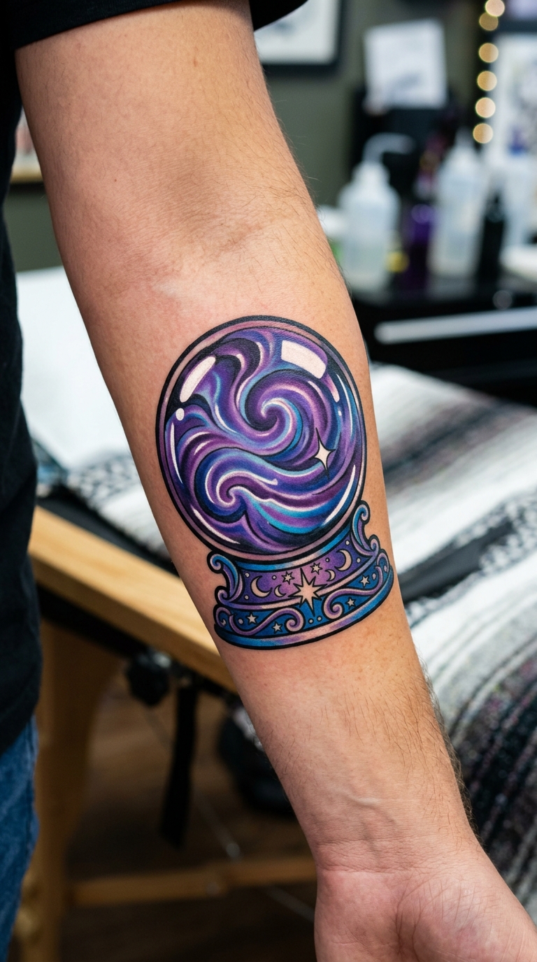 Kristallkugel Tattoo Idee für den Unterarm