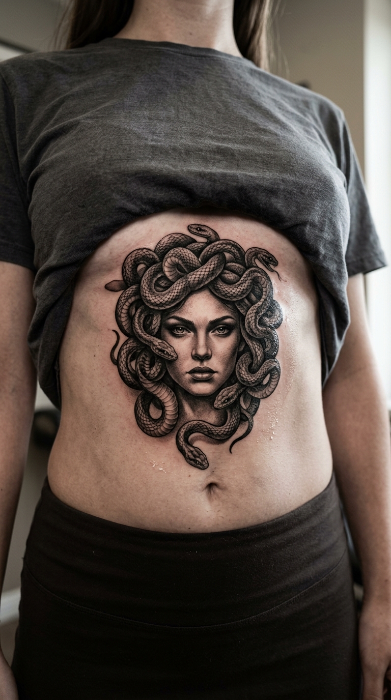 Medusa Tattoo Idee für den Bauch