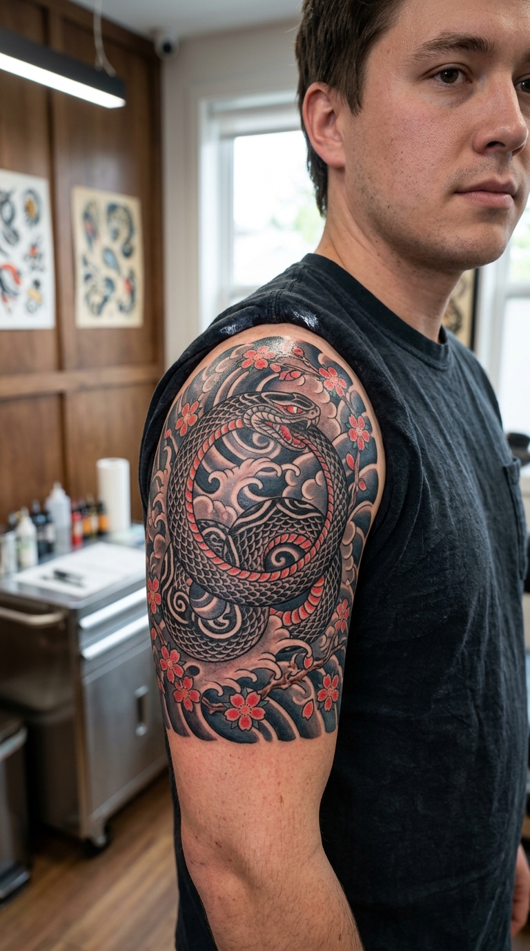 Ouroboros als japanisches Tattoo für die Schulter
