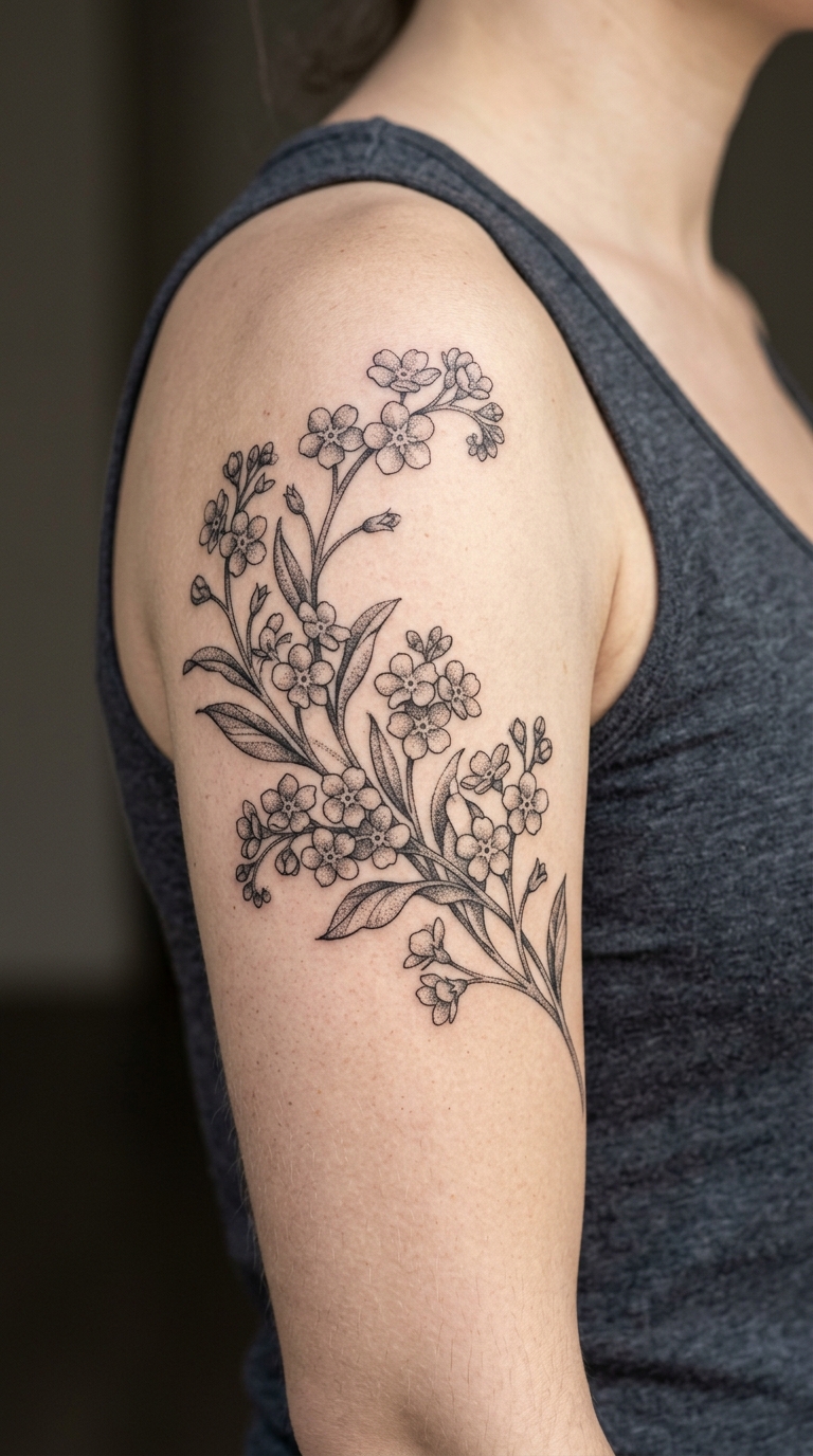 Vergissmeinnicht Tattoo Idee für den Oberarm
