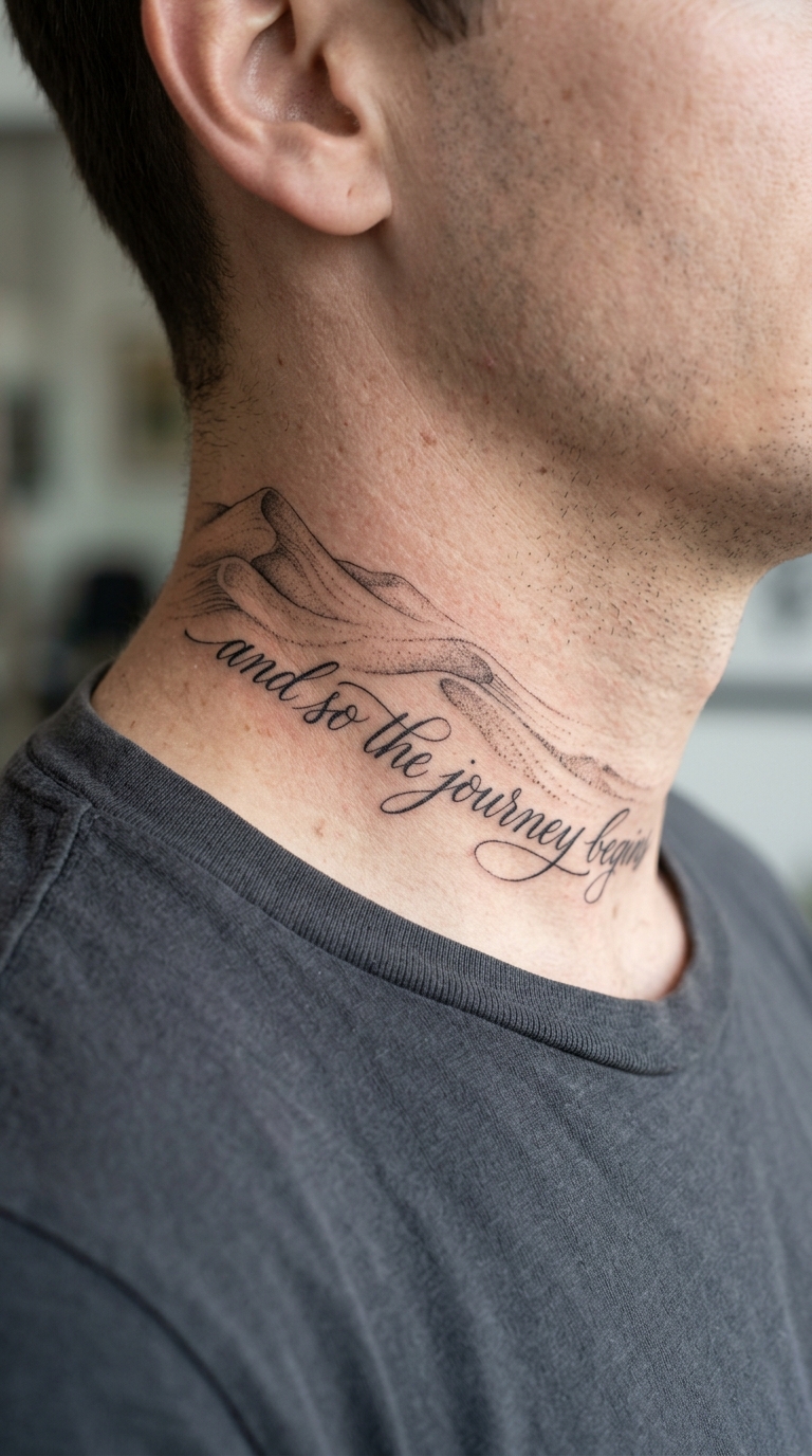 Dünenlandschaft Schrift Tattoo Idee für den Hals