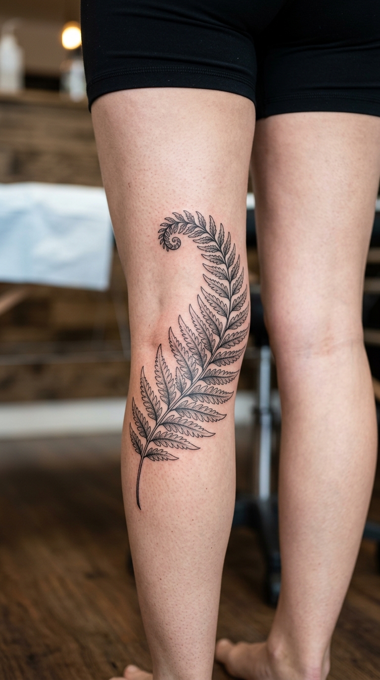 Farnwedel Tattoo Idee für die Kniekehle