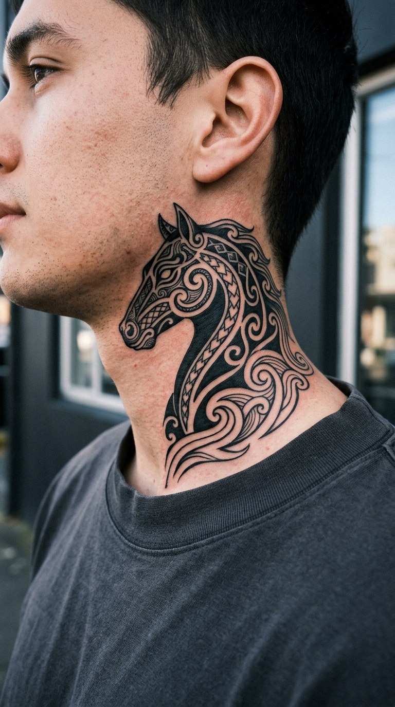 Kelpie als Maori Tattoo Idee für den Hals