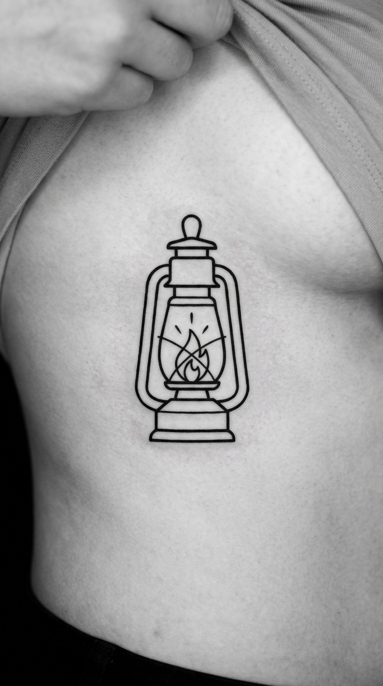 Laterne als Zeichen und Symbol Tattoo für das Underboob
