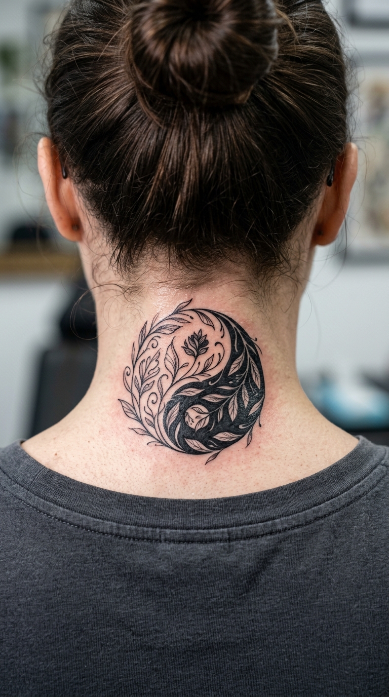 Organisches Yin Yang Tattoo Vorlage für den Nacken