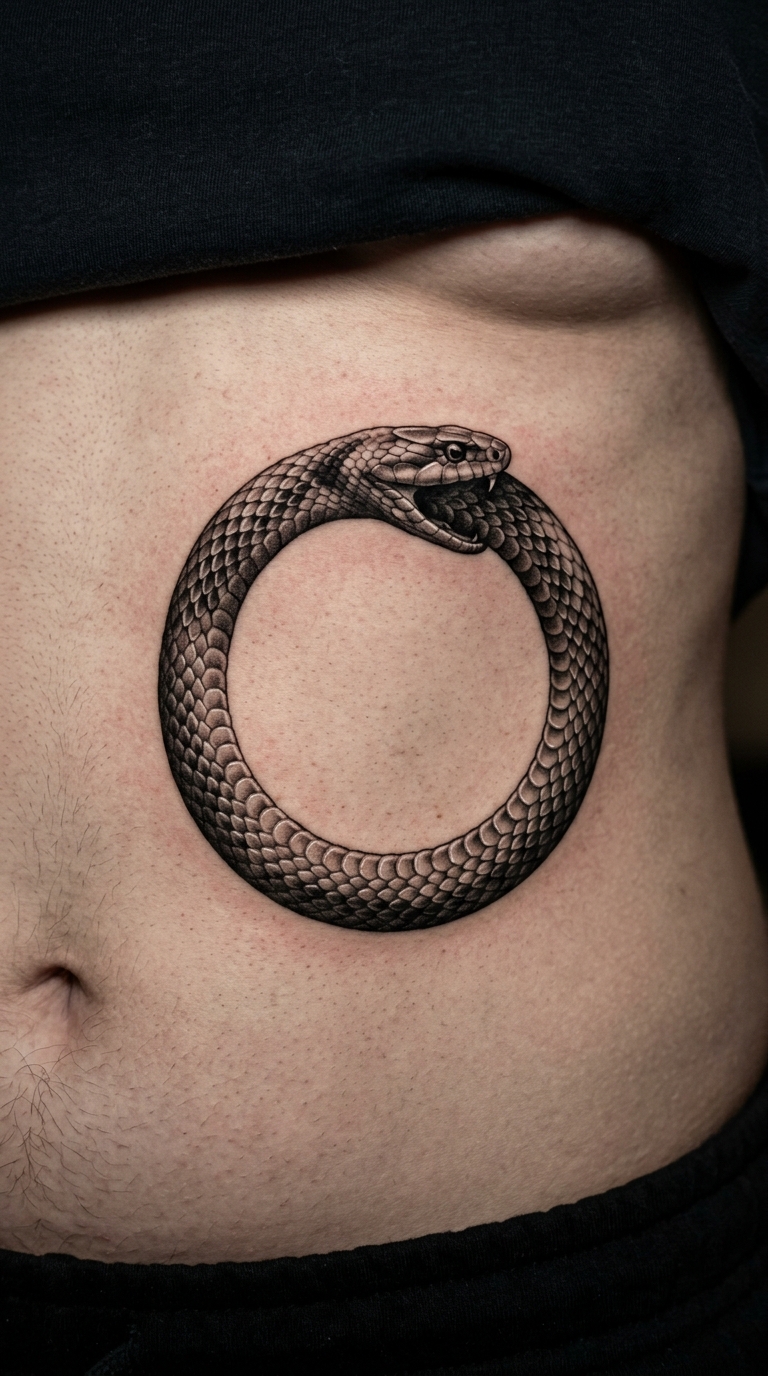 Ouroboros Schlange als Realistic Tattoo für den Bauch