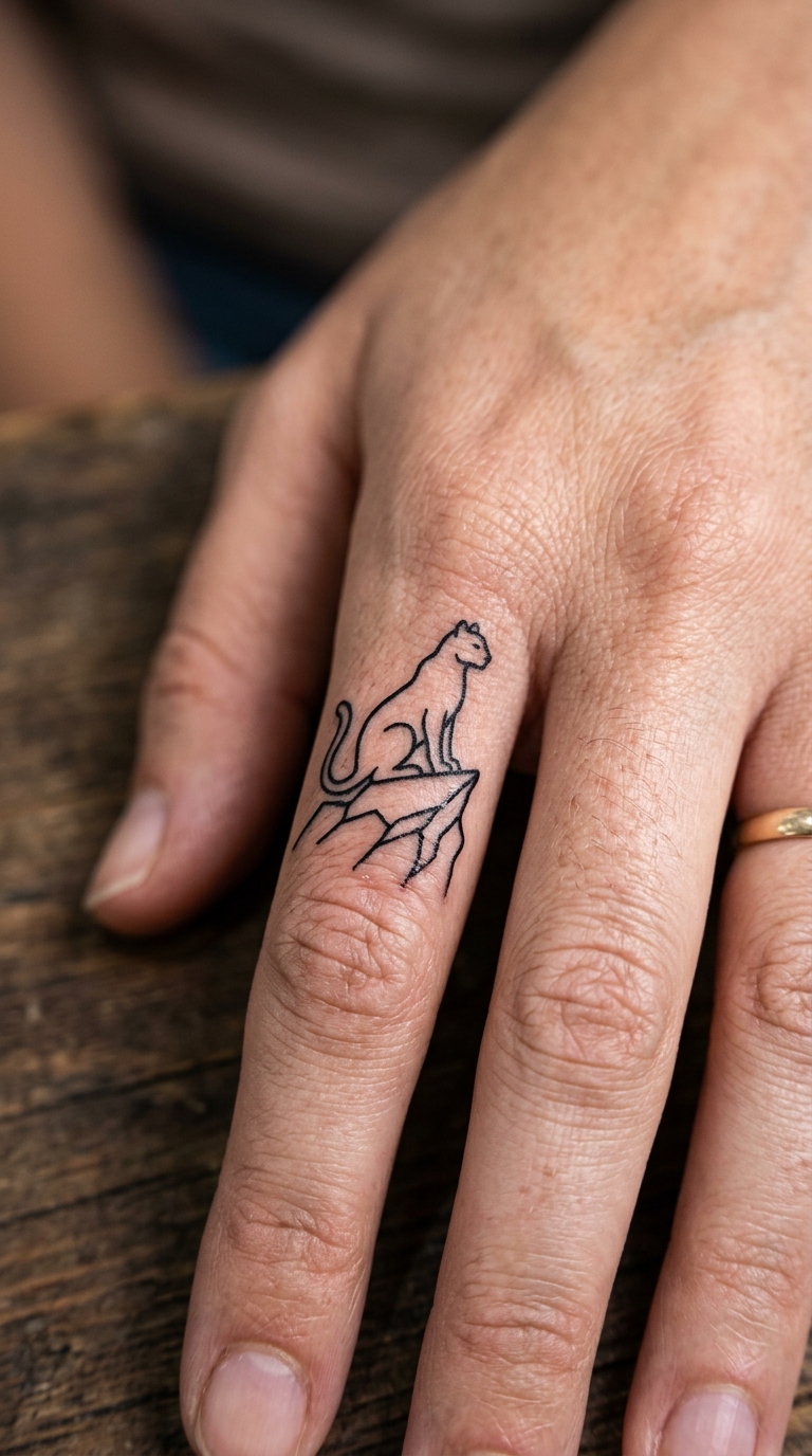 Puma auf Felsen als minimalistische Tattoo Vorlage für den Finger